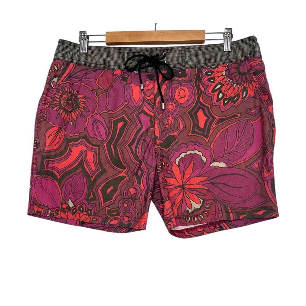 Mr Turk Swim Trunks Mens 36 Purple Floral Retro Beach Shorts Tropical Resort USA